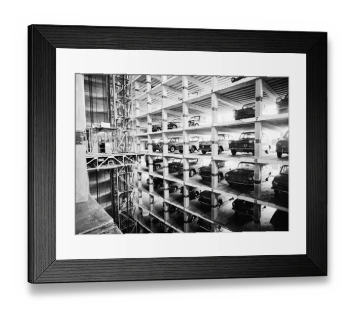 Framed Print : An eleven storey mechanical car park in operation in Shoe Lane
