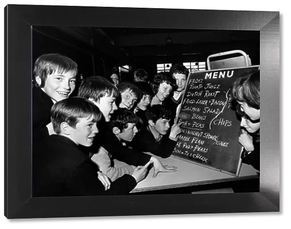 Children waiting for School Meals, check whats on the menu for today