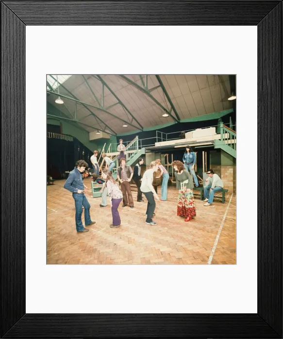 Framed Print : Richard Gere as Danny Zuko (left) seen here in rehearsal with the rest of the cast of Framed Print : Richard Gere as Danny Zuko (left) seen here in rehearsal with the rest of the cast of