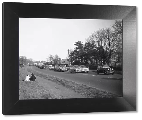Heavy Easter holiday traffic comes to a halt outside Basingstoke. 20th April 1960