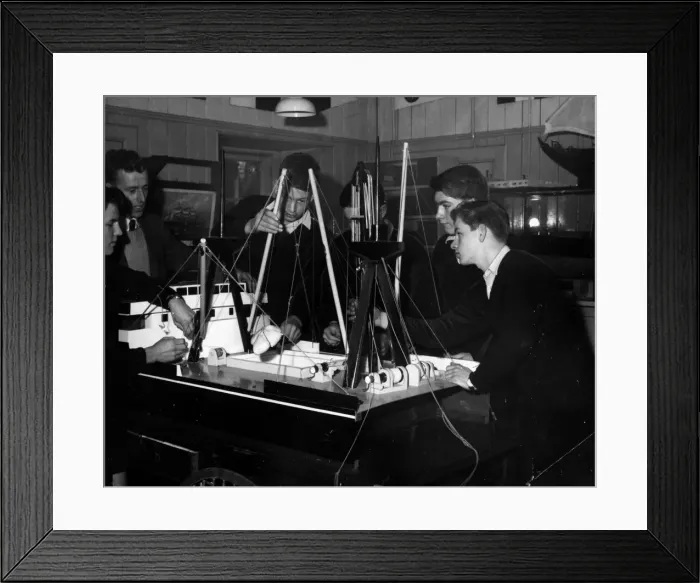 Framed Print : Engineering pupils in classroom, building model trawler, 14th February 1965