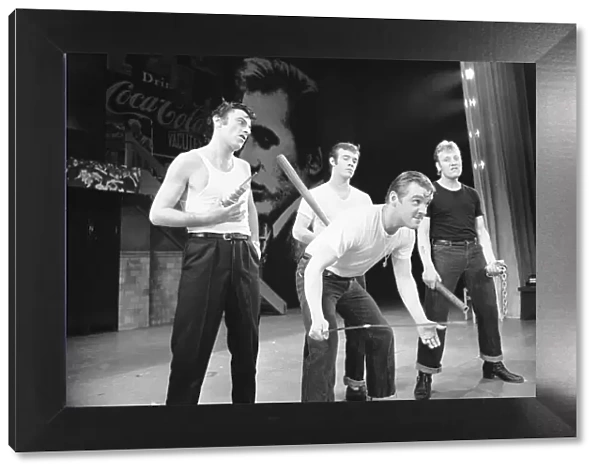 Members of the cast of Grease seen here on stage during a dress rehearsal at the Coventry