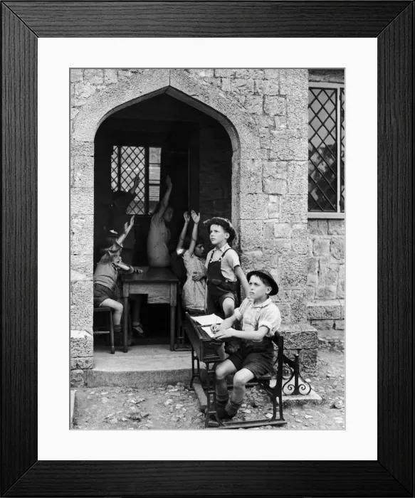 Framed Print : 9 year old Charlie Boorman and 10 year old Brian Walters act as doodlebug spotters