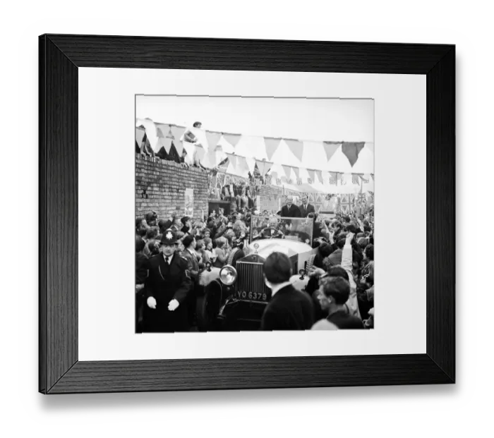 Framed Print : Football brothers Jack and Bobby Charlton are mobbed by crowds after leaving their Framed Print : Football brothers Jack and Bobby Charlton are mobbed by crowds after leaving their