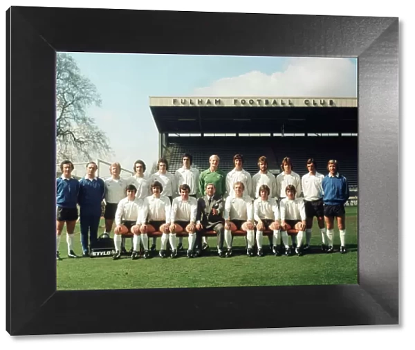 Fulham Football Club pose for a squad photograph at Craven Cottage. April 1975