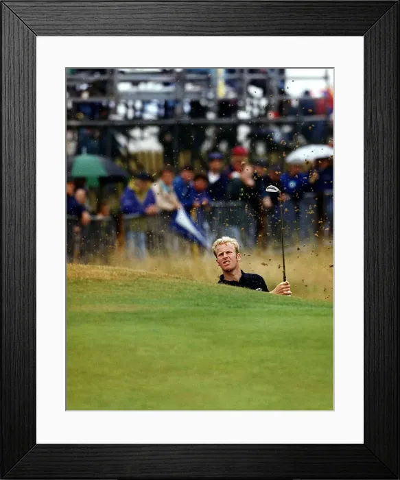 Framed Print : Gary Evans Golf digs his way out of trouble at Sandwich