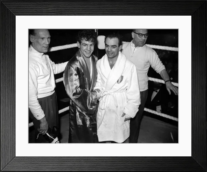 Framed Print : Dai Dower (left) v Nazzareno Gianelli after the fight which Dower won Framed Print : Dai Dower (left) v Nazzareno Gianelli after the fight which Dower won