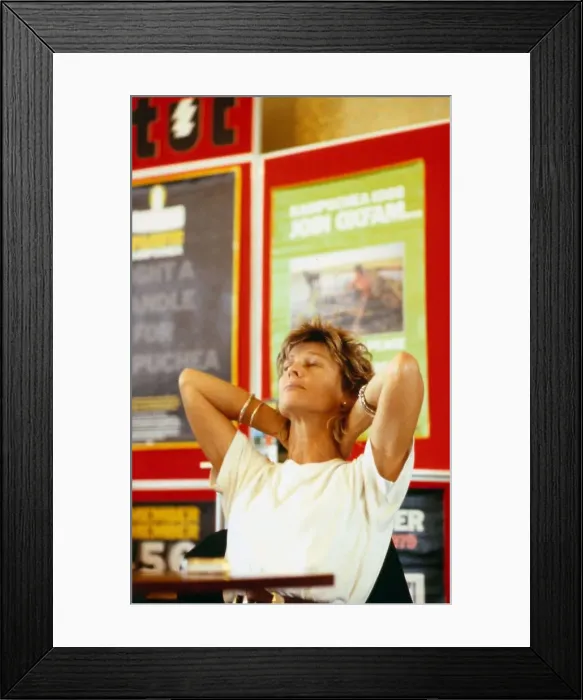 Framed Print : Julie Christie with hands behind head February 1989 Framed Print : Julie Christie with hands behind head February 1989