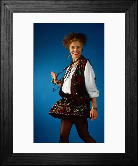 Framed Print : Fiona Corke modelling skirt and waistcoat September 1989 Framed Print : Fiona Corke modelling skirt and waistcoat September 1989