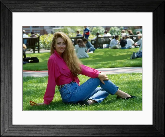 Framed Print : Sharon Maughn sitting on grass in park May 1989 Framed Print : Sharon Maughn sitting on grass in park May 1989