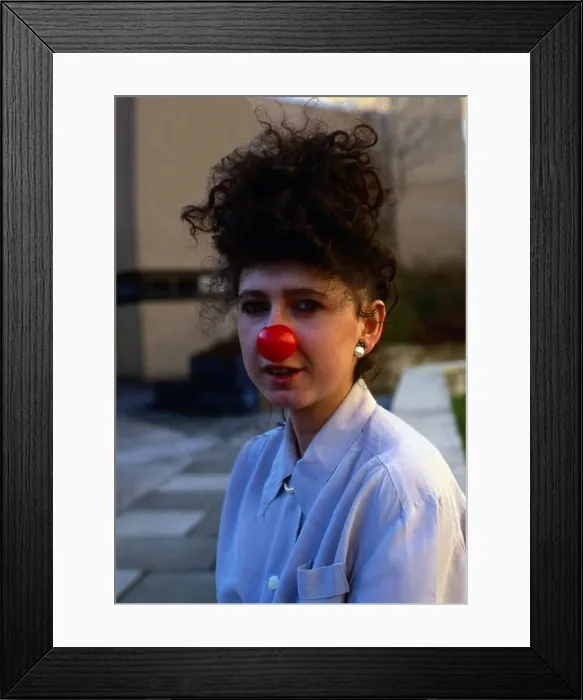 Framed Print : Katie Murphy wearing red nose February 1988 Framed Print : Katie Murphy wearing red nose February 1988