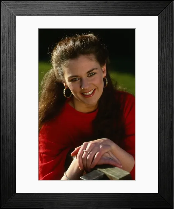Framed Print : Lesley Fitzsimmons actress March 1988 wearing red jumper Framed Print : Lesley Fitzsimmons actress March 1988 wearing red jumper
