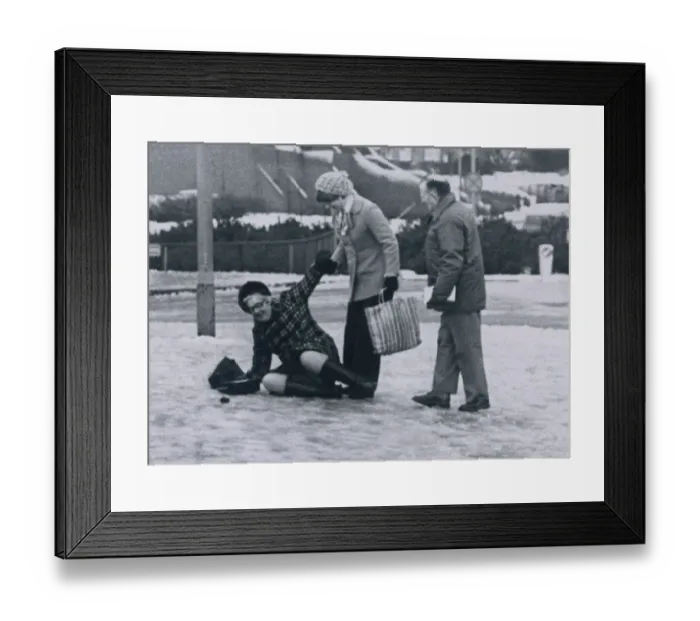 Framed Print : Treacherous conditions in Coventry today. This lady was a victim of the icy weather