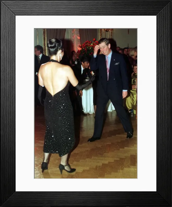 Framed Print : Prince Charles dances tango with Adriana Vasile March 1999 during his visit to Framed Print : Prince Charles dances tango with Adriana Vasile March 1999 during his visit to