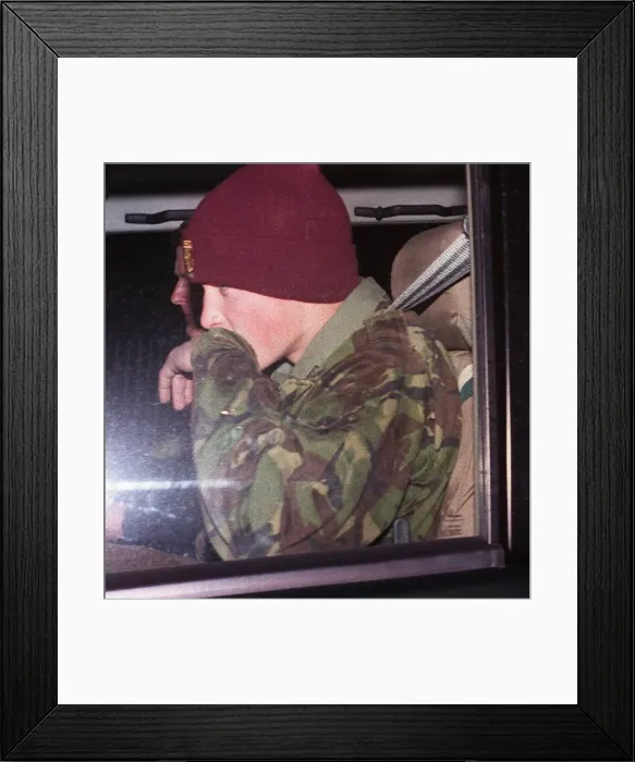 Framed Print : Prince William arrives at Highgrove in full commo gear for Prince Charles 50th birthday