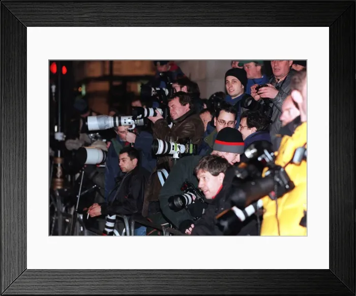 Framed Print : Photographers outside the Ritz Hotel January 1999 waiting for the historic first Framed Print : Photographers outside the Ritz Hotel January 1999 waiting for the historic first