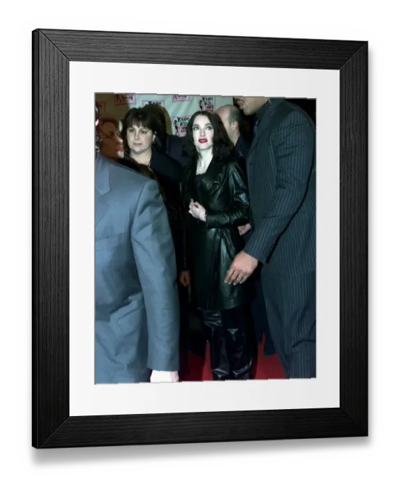 Framed Print : Pop star Madonna arrives at the MTV Music Video Awards ceremony in Milan weaering a black Framed Print : Pop star Madonna arrives at the MTV Music Video Awards ceremony in Milan weaering a black