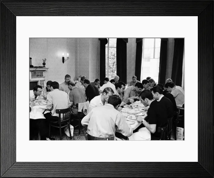 Framed Print : Members of the England football squad and management eating breakfast at the team hotel