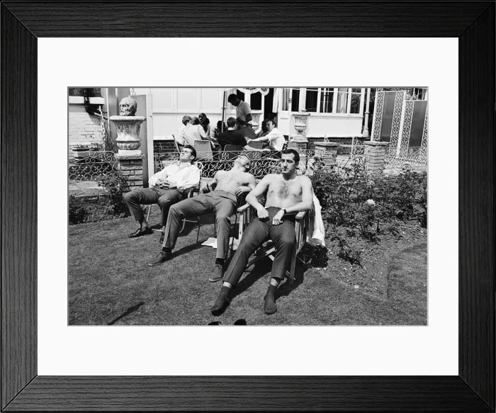 Framed Print : England football players sunbathing at their base in Hendon during the 1966 World Cup