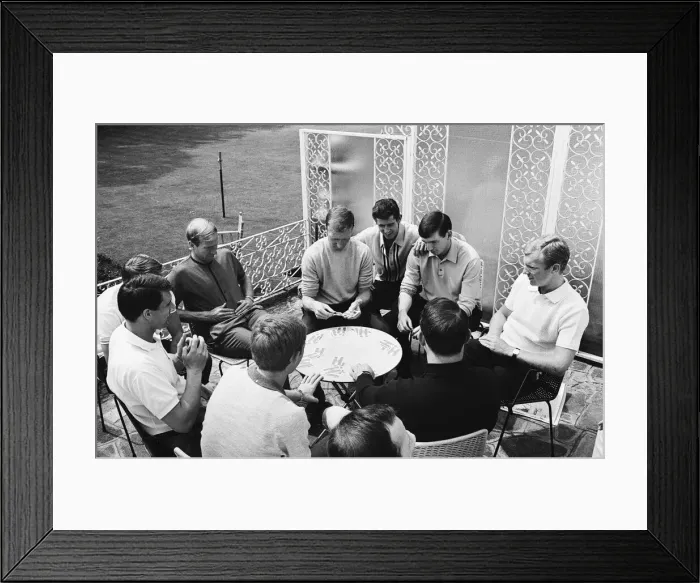 Framed Print : England players enjoy a game of cards at their base in Hendon during the 1966 World Cup