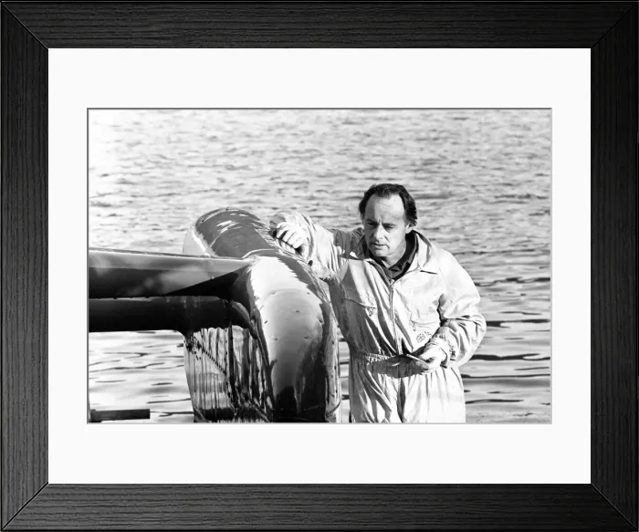 Framed Print : Donald Campbell takes Bluebird on Coniston Water for the first time Framed Print : Donald Campbell takes Bluebird on Coniston Water for the first time