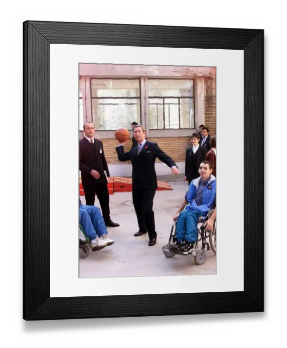 Framed Print : Prince Charles Visits Romania November 1998 playing basketball at Wheelchair Centre Framed Print : Prince Charles Visits Romania November 1998 playing basketball at Wheelchair Centre