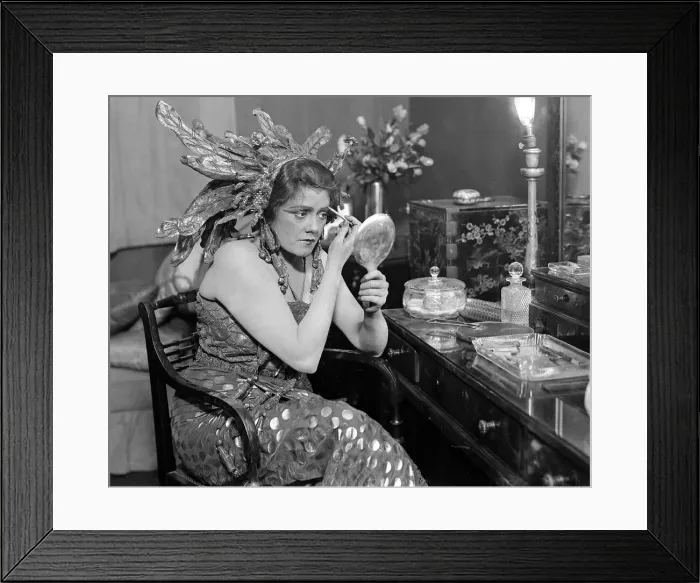 Framed Print : Actress Lily Brayton seen here in her dressing room making up for the role of Chu Chu