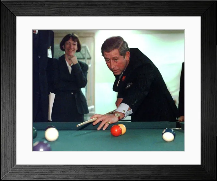 Framed Print : Prince Charles Visits Romania November 1998 playing pool at Wheelchair Centre in Framed Print : Prince Charles Visits Romania November 1998 playing pool at Wheelchair Centre in