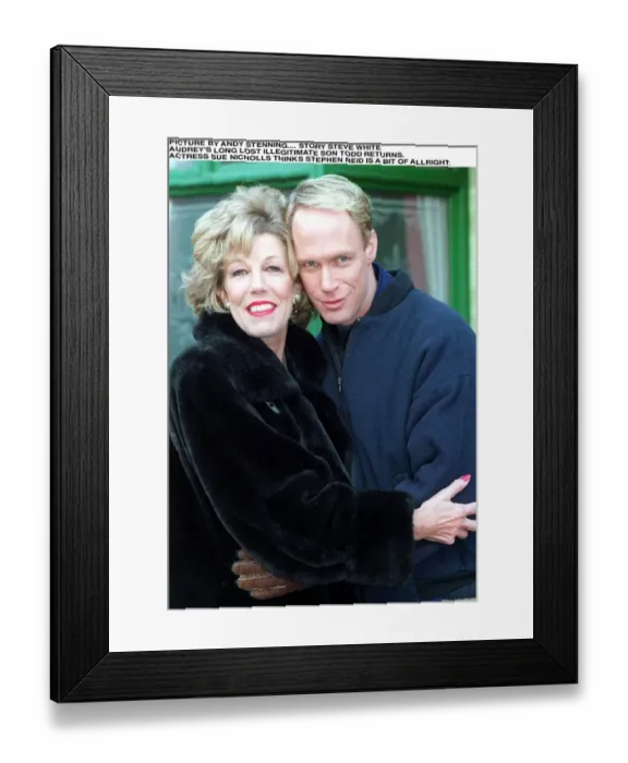 Framed Print : Audrey Actress Sue Nicholls with her screen Illegitamate son Stephen Reid Actor Todd Framed Print : Audrey Actress Sue Nicholls with her screen Illegitamate son Stephen Reid Actor Todd