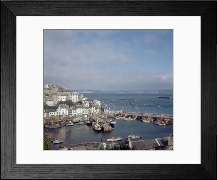 Framed Print : Aerial view of the small fishing town of Brixham, in Torbay Framed Print : Aerial view of the small fishing town of Brixham, in Torbay