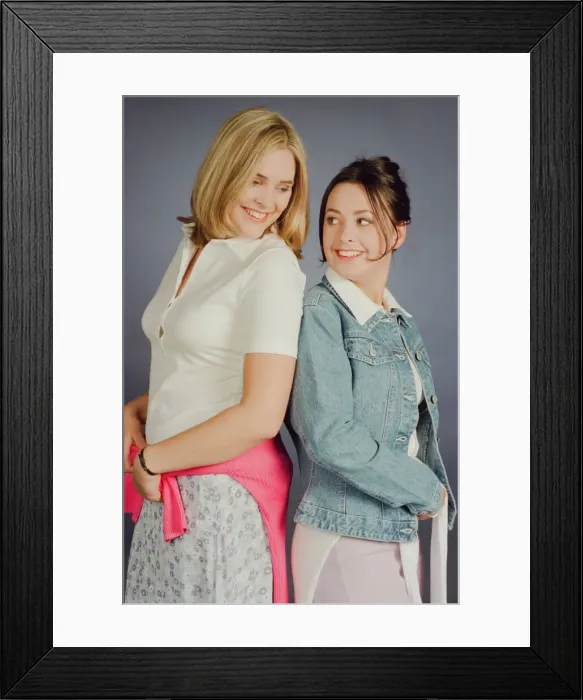 Framed Print : Television presenter Jenni Falconer with friend Vicki Simpson. 24th July 1996 Framed Print : Television presenter Jenni Falconer with friend Vicki Simpson. 24th July 1996