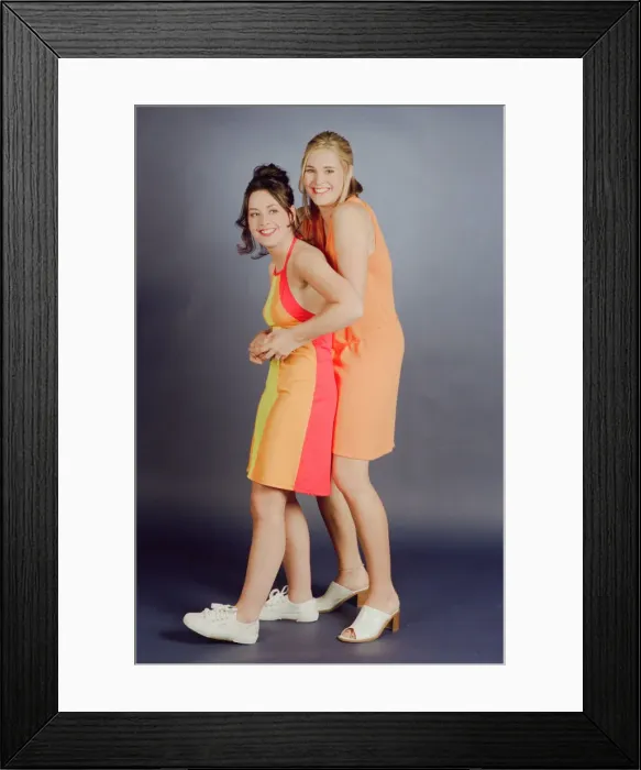 Framed Print : Television presenter Jenni Falconer with friend Vicki Simpson. 24th July 1996 Framed Print : Television presenter Jenni Falconer with friend Vicki Simpson. 24th July 1996