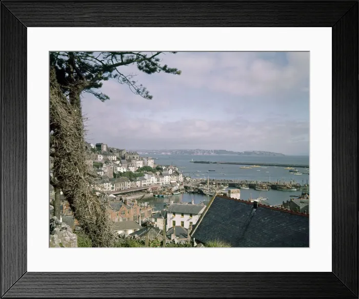 Framed Print : Aerial view of the small fishing town of Brixham, in Torbay Framed Print : Aerial view of the small fishing town of Brixham, in Torbay