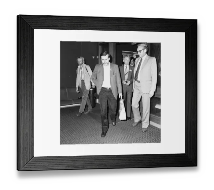 Framed Print : Lech Walesa Polish Union Leader seen here giving a press conference at Heathrow Airport Framed Print : Lech Walesa Polish Union Leader seen here giving a press conference at Heathrow Airport