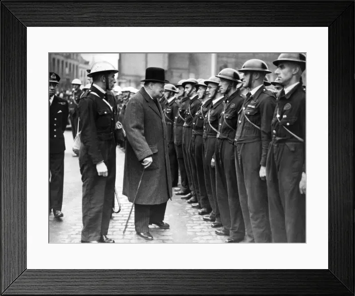 Framed Print : The British Prime Minister, Mr. Winston Churchill, is inspecting members of Coventry Framed Print : The British Prime Minister, Mr. Winston Churchill, is inspecting members of Coventry
