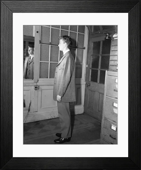 Framed Print : Youth modelling the latest fashion Edwardian suits. 11th November 1955 Framed Print : Youth modelling the latest fashion Edwardian suits. 11th November 1955