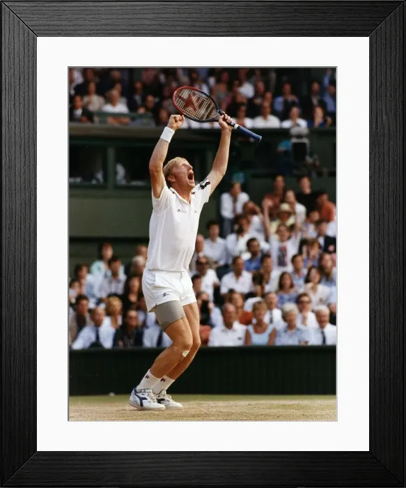 Framed Print : Boris Becker celebrates a winning the Wimbledon tournament Framed Print : Boris Becker celebrates a winning the Wimbledon tournament