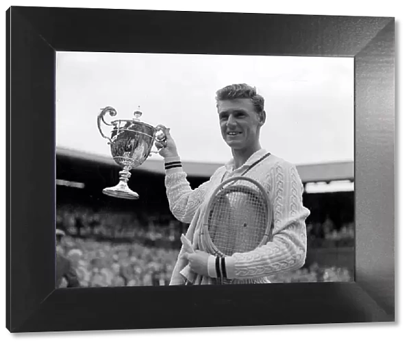 Frank Sedgman with trophy after winning the 1952 Mens Singles Tennis Final