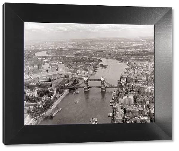 Aerial view of London August 1959 Tower Bridge