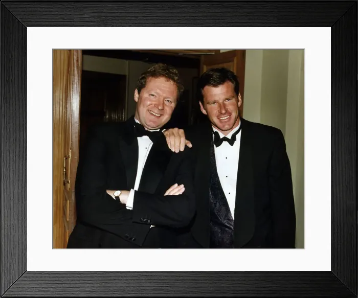 Framed Print : Rory Bremner Comedian and Impressionist is seen with Golfer Nick Faldo at a function Framed Print : Rory Bremner Comedian and Impressionist is seen with Golfer Nick Faldo at a function