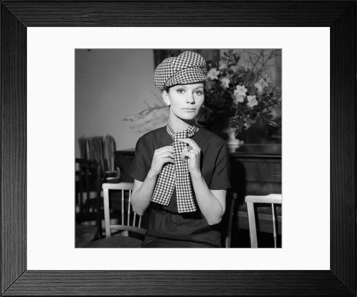 Framed Print : 1963 Clothing Ascot Fashion Hats and scarf checked matching scarf and hat Framed Print : 1963 Clothing Ascot Fashion Hats and scarf checked matching scarf and hat