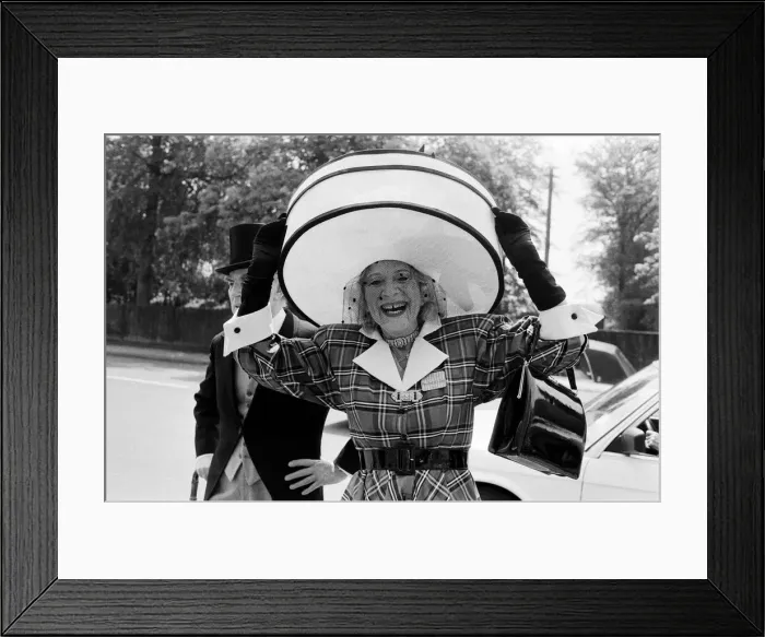 Framed Print : Gertrude Shilling at Royal Ascot, wearing a large straw hat Framed Print : Gertrude Shilling at Royal Ascot, wearing a large straw hat