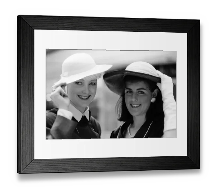 Framed Print : Fashion at Royal Ascot - June 1987 2 women pose with their hats Framed Print : Fashion at Royal Ascot - June 1987 2 women pose with their hats
