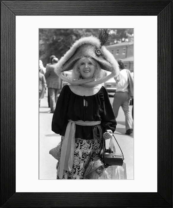 Framed Print : 1978 Clothing Ascot Fashion june 1978 Gertude Shilling wearing napoleon style hat