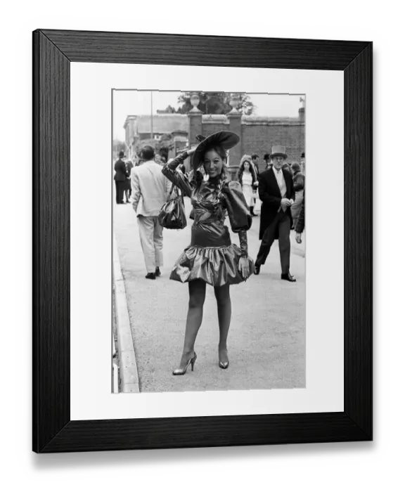 Framed Print : Fashion at Royal Ascot - June 1987 Ladies Day - Woman shows off her unique style