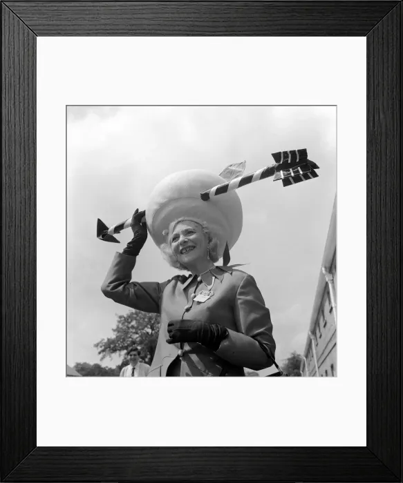 Framed Print : June 1968 Clothing Ascot Racing Fashion Gertrude Shilling wearing an outrageous