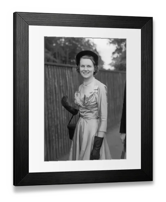 Framed Print : 1953 Clothing Ascot Fashion Lady Lawson wearing a formal dress with gloves Framed Print : 1953 Clothing Ascot Fashion Lady Lawson wearing a formal dress with gloves