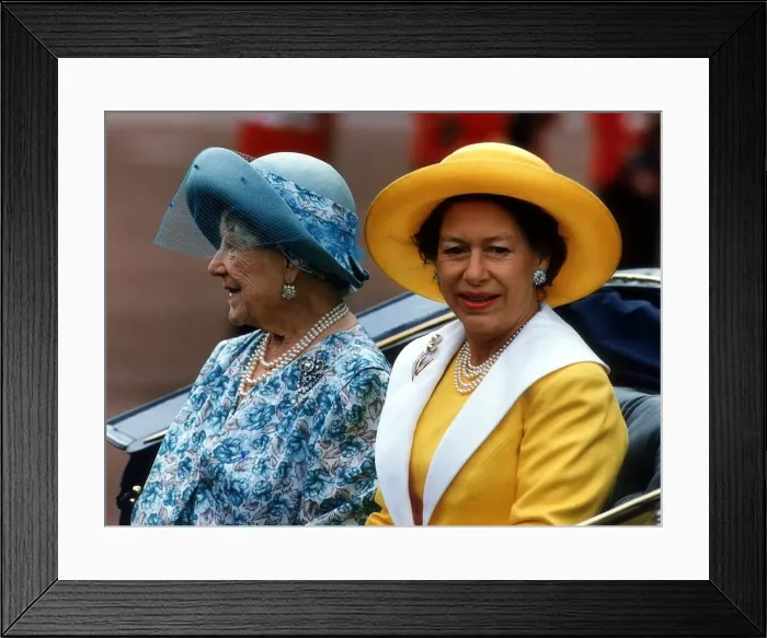 Framed Print : Princess Margaret and the Queen Mother June 1993 ride in an open carriage during