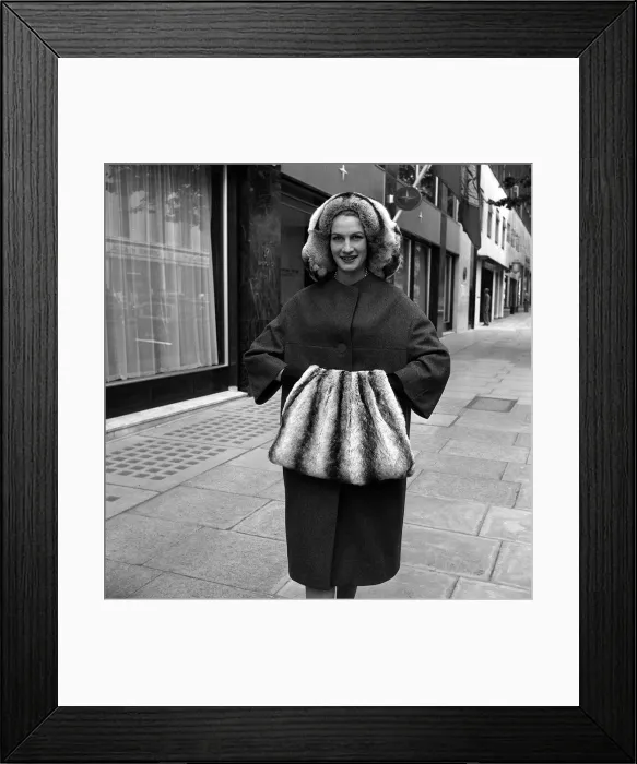 Framed Print : Norman Hartnell autumn collection July 1962 Sally Jamieson wears an ensemble called Framed Print : Norman Hartnell autumn collection July 1962 Sally Jamieson wears an ensemble called
