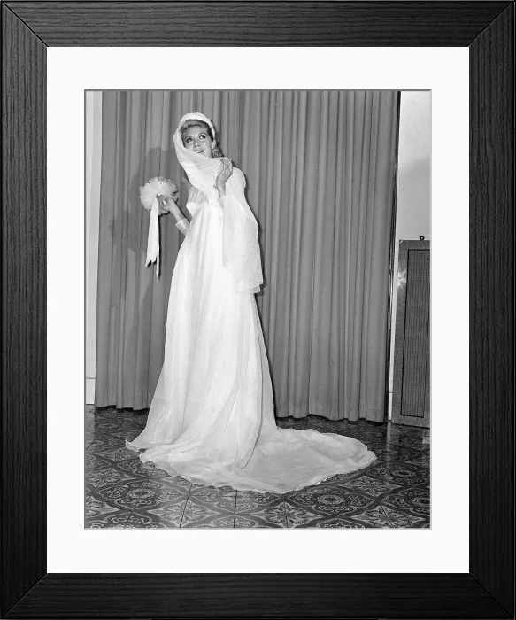 Framed Print : Clothing Fashion June 1965 Nicky Allen wearing Kudti bridal wedding dress in white Framed Print : Clothing Fashion June 1965 Nicky Allen wearing Kudti bridal wedding dress in white